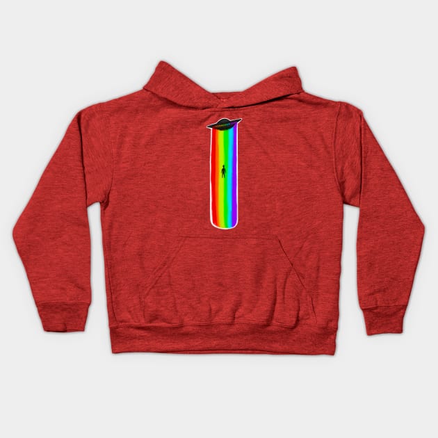 Alien Rainbow ufo abducting human Kids Hoodie by Sorbelloart